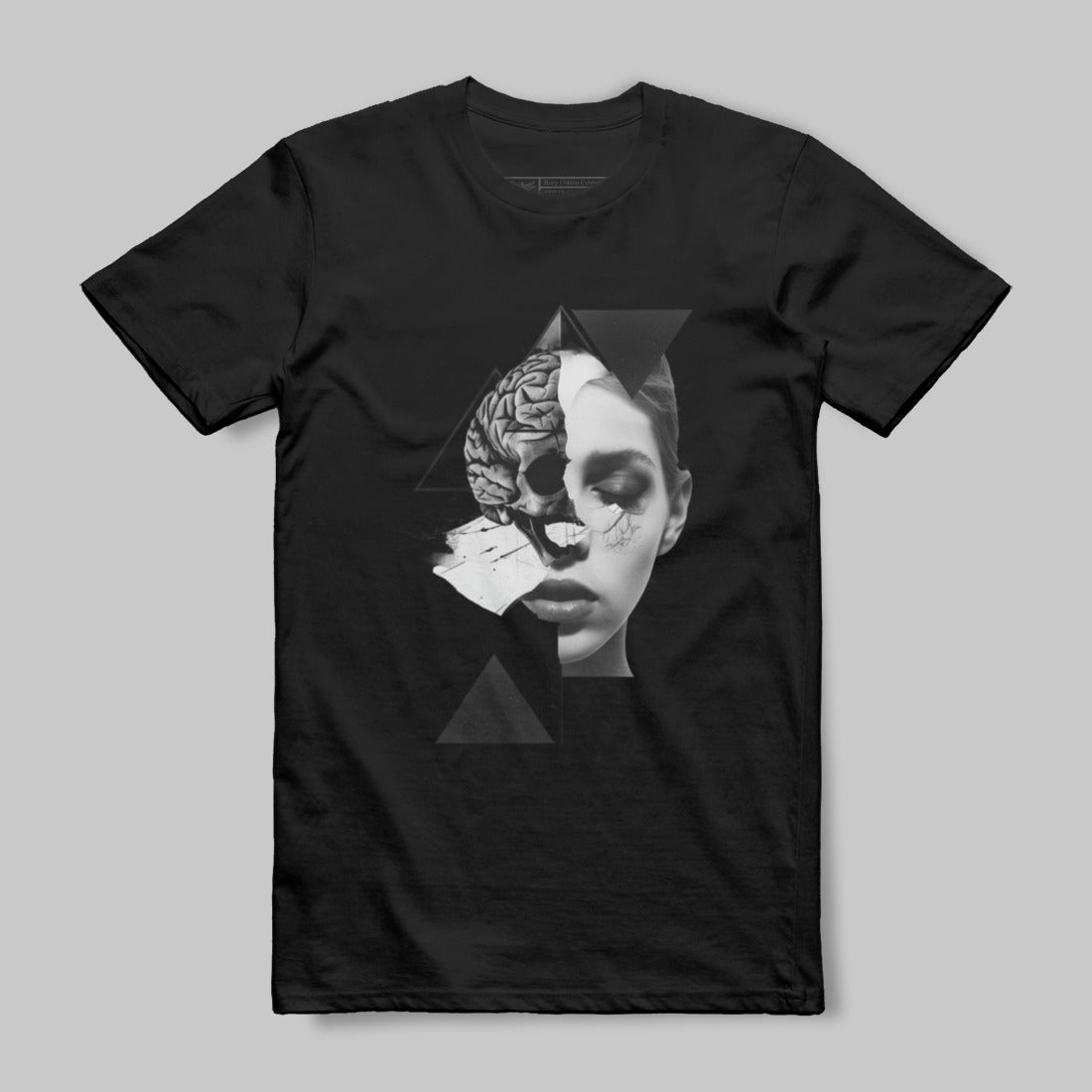 Artistic Abstract Face Design on Black T-Shirt