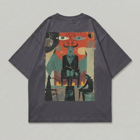 Esoteric Baphomet Horned Demon Throne Figure Graphic product type

Baphomet Graphic, Occult Design, Esoteric Art, Demon Illustration, Gothic Print, Dark Aesthetic, Vintage Graphic, Mystical Figure, Horned Creature, Winged Demon, Throne Imagery, Satanic Theme, Symbolic Print, Grunge Fashion, Abstract Eyes, Chains Detail, Unique Graphic, Artistic Shirt, Alternative Wear, Streetwear Graphic