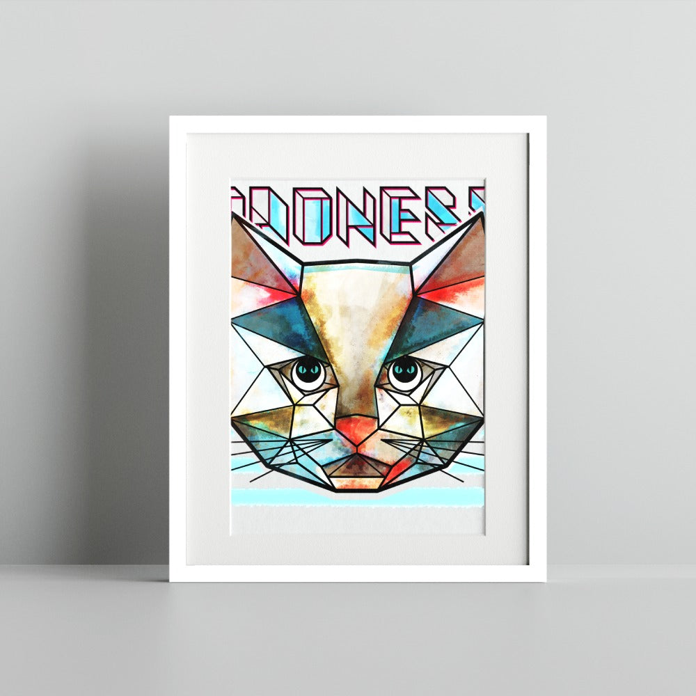 Geometric Cat Face Art Print Ready for Framing