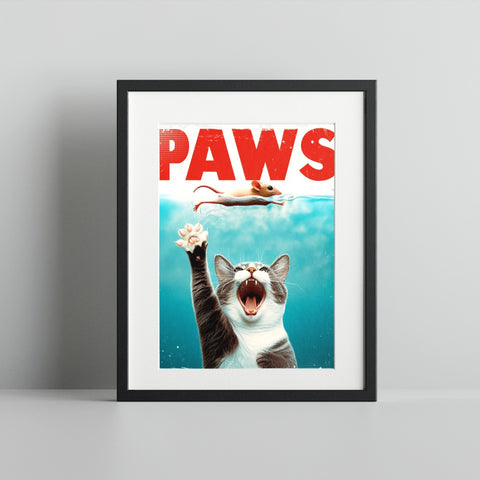 Funny Cat and Mouse PAWS Poster Humorous Art Print