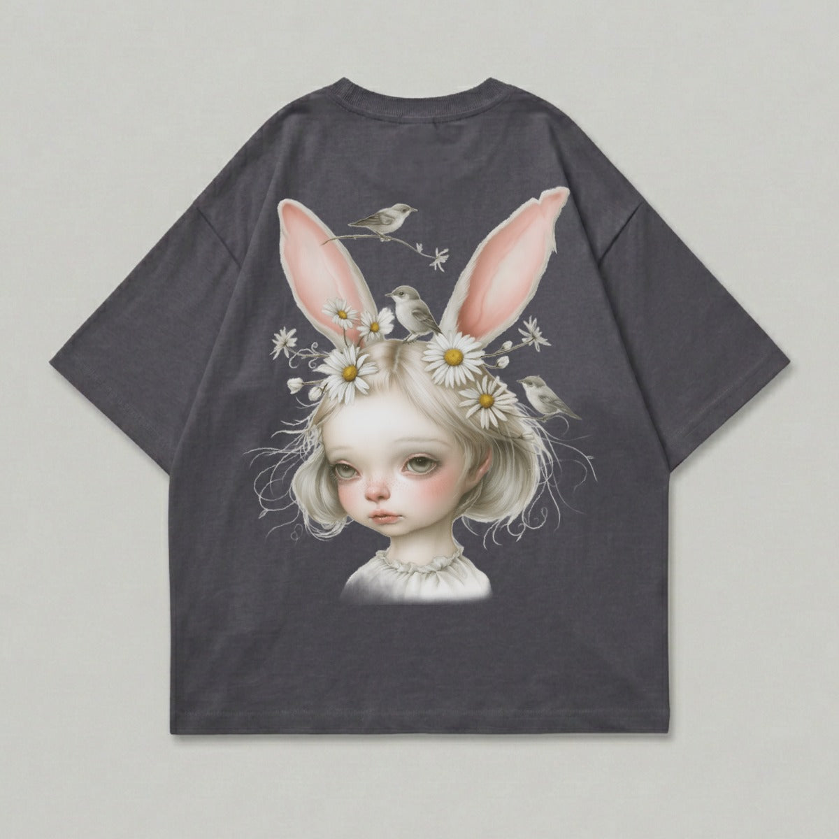Adorable Girl Bunny Ears Daisy Crown Birds Grey product type