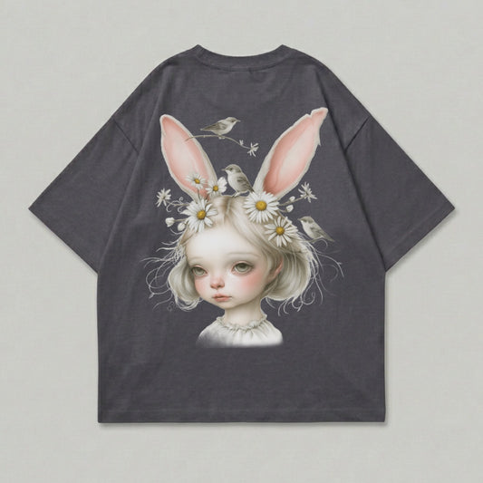 Adorable Girl Bunny Ears Daisy Crown Birds Grey product type