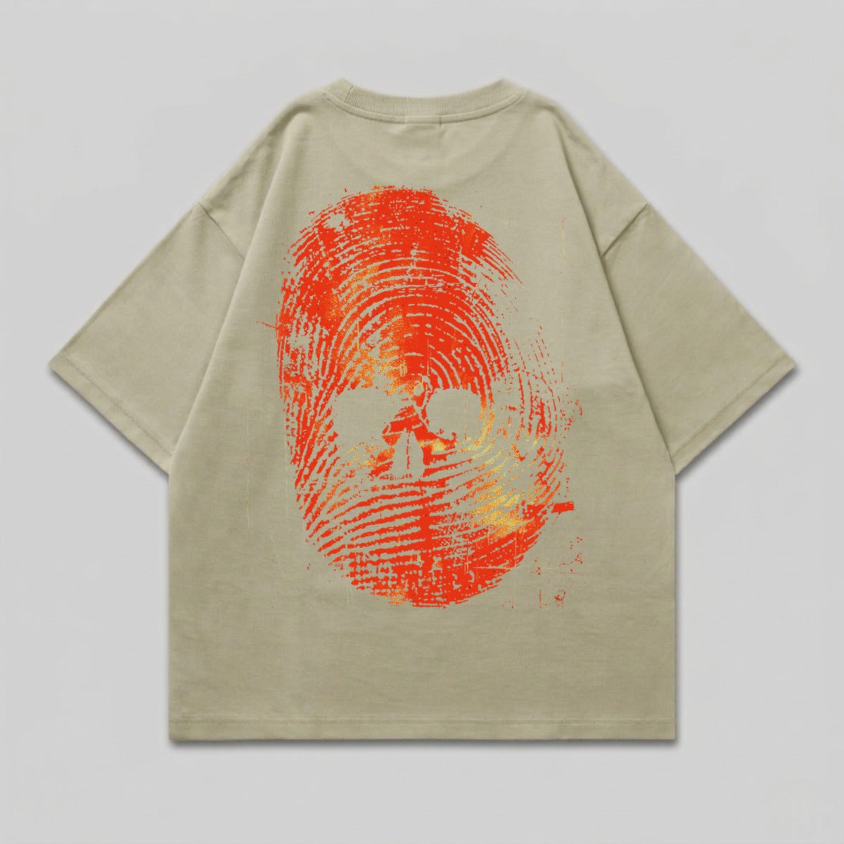 Fingerprint Skull Graphic Orange Red Yellow T-shirt product type
T-shirt, Skull, Fingerprint, Graphic Tee, Oversized, Distressed Print, Orange Print, Red Print, Yellow Print, Beige Tee, Streetwear, Urban Fashion, Unique Design, Back Print, Casual Shirt, Short Sleeve, Crew Neck, Art Tee, Modern Graphic, Visual Impact