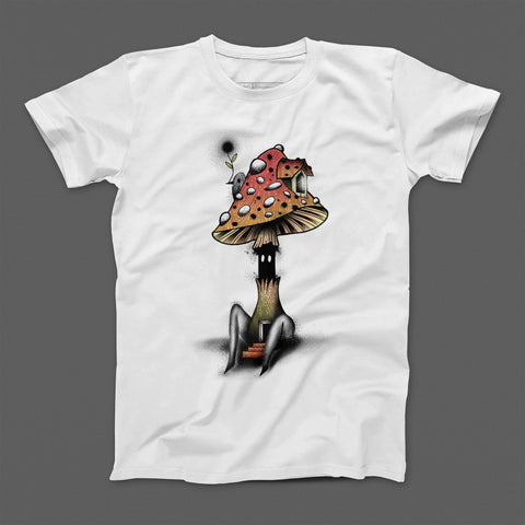 Whimsical Mushroom House with Stairs T-Shirt