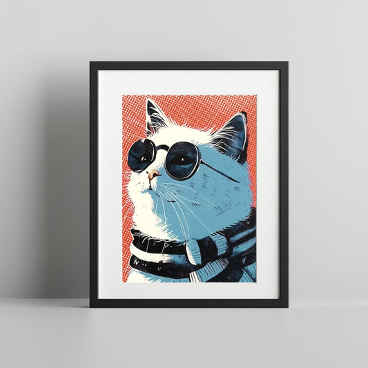 Cool Cat With Sunglasses Framed Wall Art Print