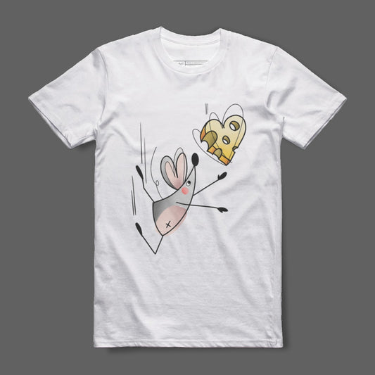 Playful Cartoon Mouse and Cheese Graphic T-shirt
