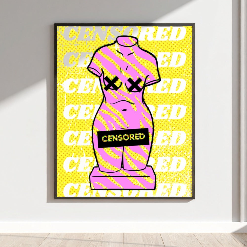 Censored Neon Art Poster with Vibrant Yellow and Pink Design