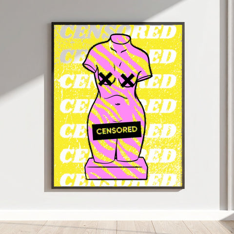 Censored Neon Art Poster with Vibrant Yellow and Pink Design