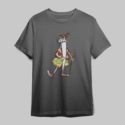 Colorful Cartoon Character on Gray T-shirt
