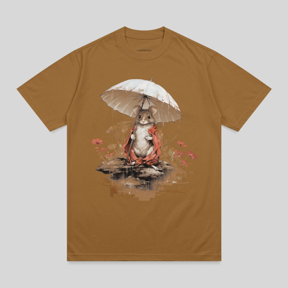 Little Mouse Umbrella Red Cloak Flowers Rain Graphic t-shirt