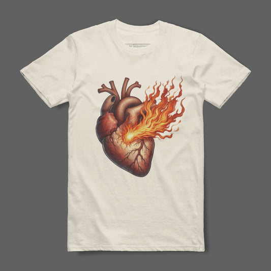 Fiery Heart Graphic Design Shirt for Unique Style