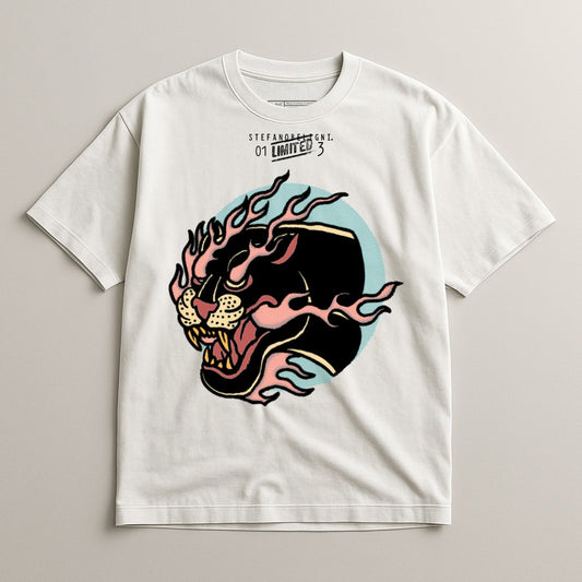 Flaming Panther Graphic Design Short Sleeve Shirt