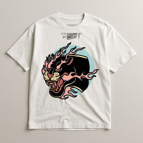 Flaming Panther Graphic Design Short Sleeve Shirt