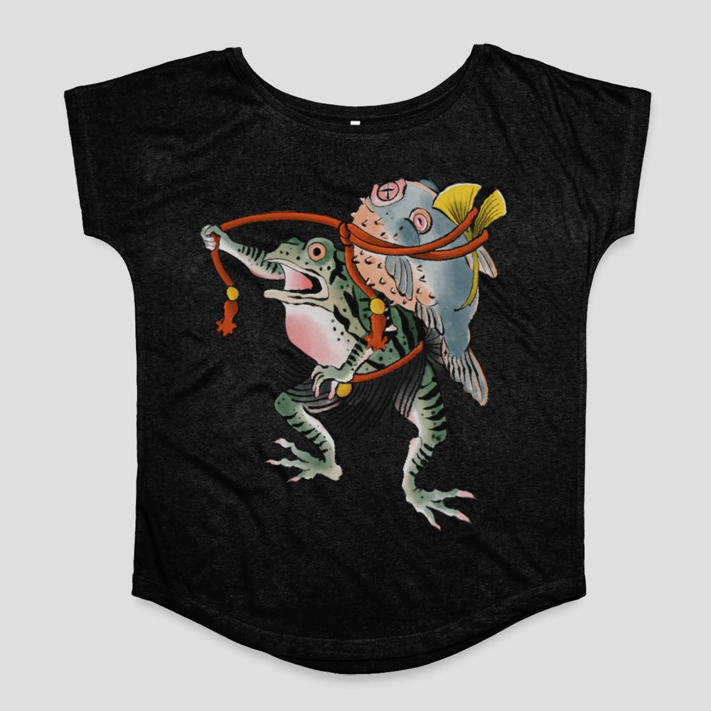 Colorful Frog and Fish Graphic Art T-Shirt