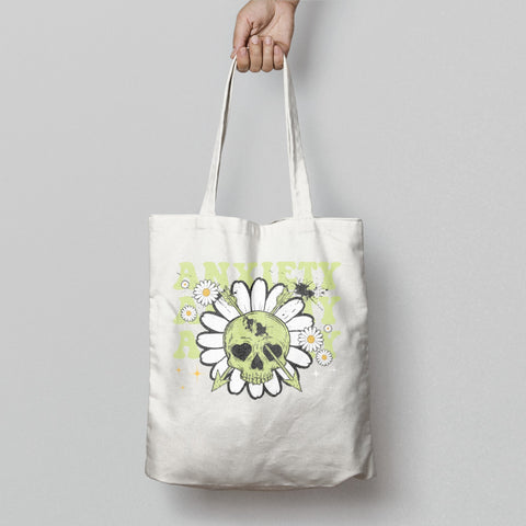 Anxiety Skull Daisy Art Design Tote Bag