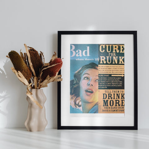 Bad Cure for Drunk Retro Vintage Framed Wall Art Decor