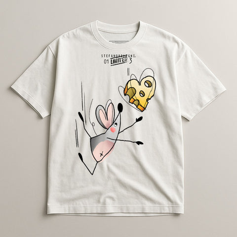 Playful Cartoon Mouse with Cheese Graphic T-shirt