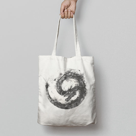 Monochrome Dragon Design Cotton Tote Bag Product