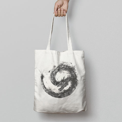 Monochrome Dragon Design Cotton Tote Bag Product