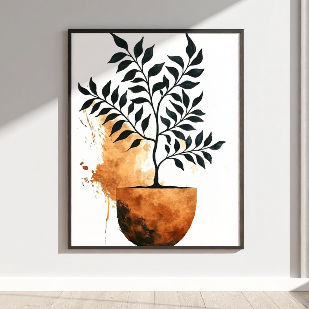 Modern Botanical Art Print with Abstract Design