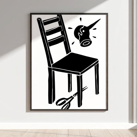 Quirky Artistic Monochrome Chair Wall Art Print