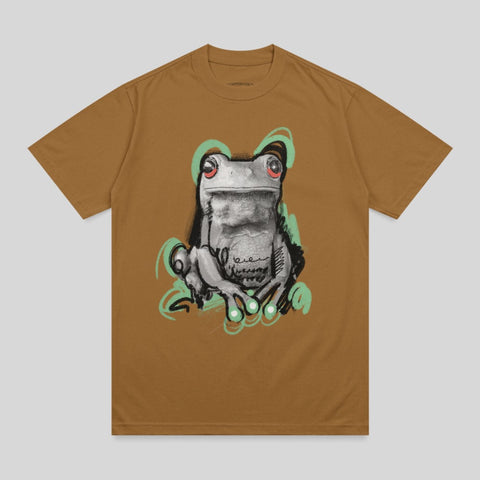 Gray Frog Red Eyes Green Brushstrokes Brown T-Shirt product type