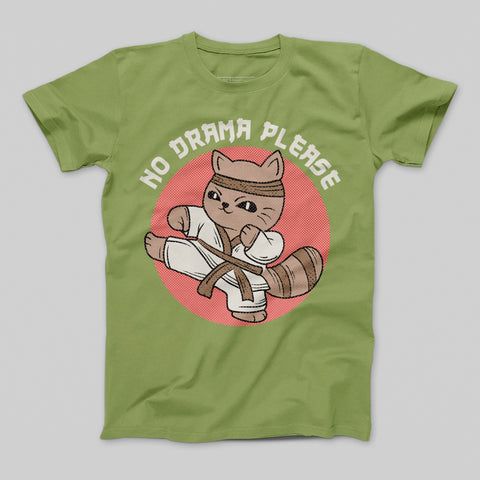 No Drama Please Karate Cat Design T-Shirt