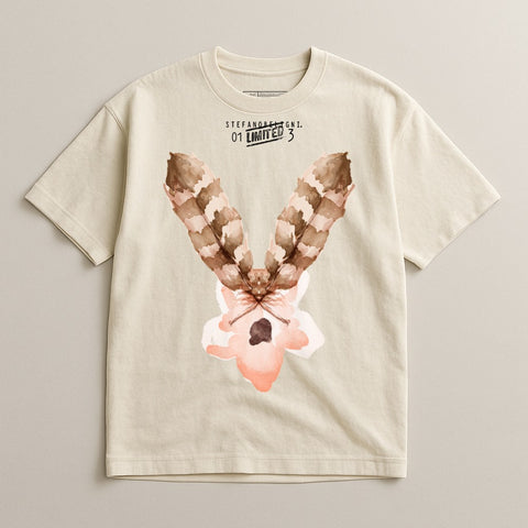 Feather Print Tee Shirt with Abstract Design