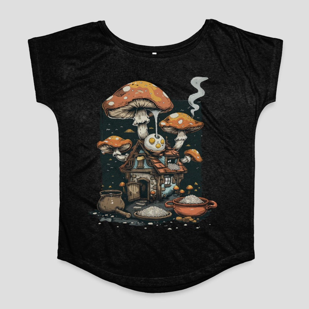 Whimsical Mushroom House Fantasy Graphic T-shirt