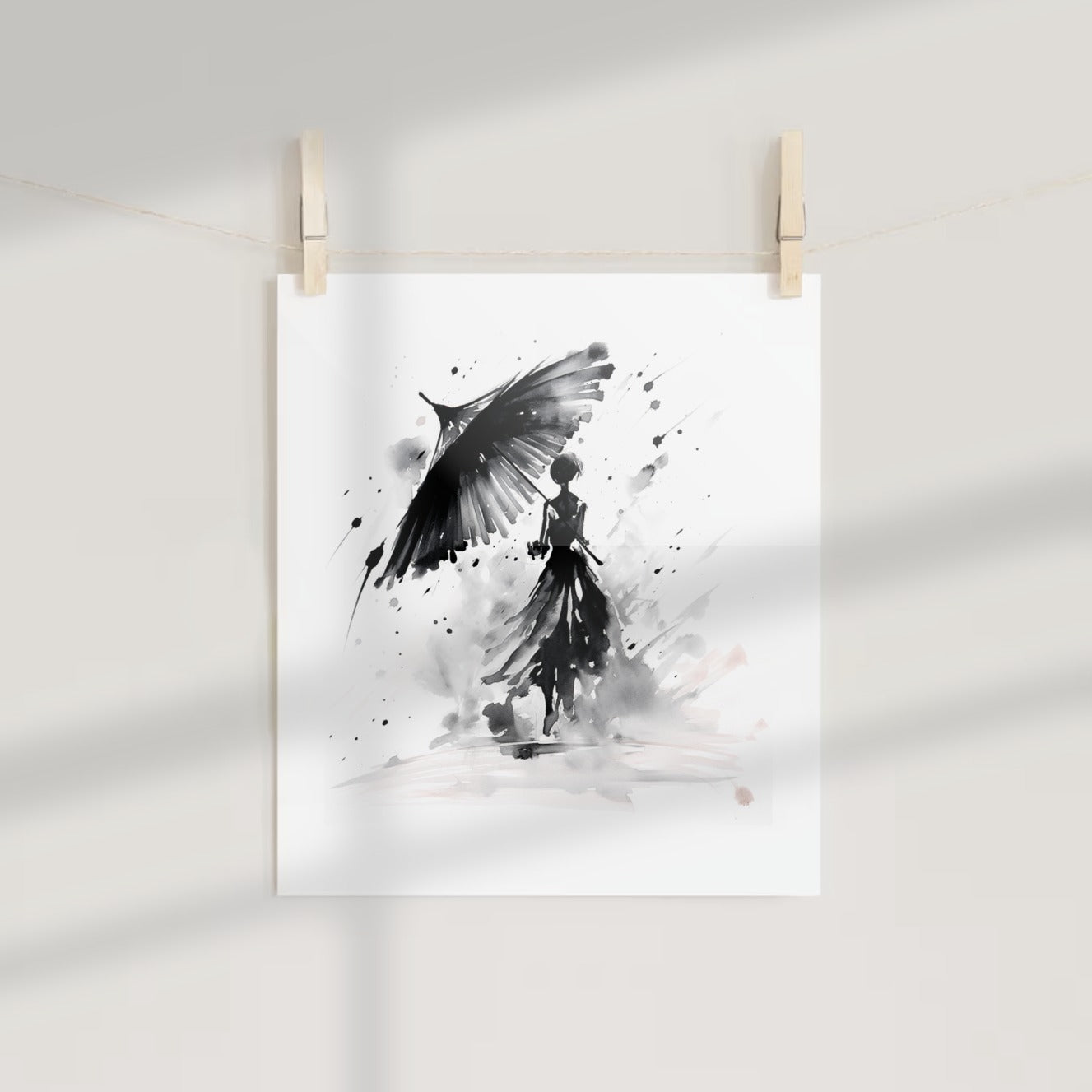 Elegant Black and White Abstract Umbrella Art Print