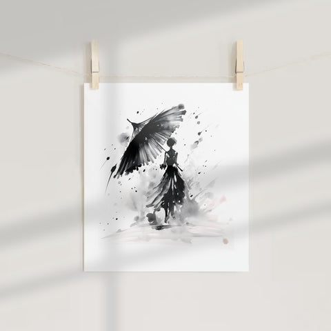Elegant Black and White Abstract Umbrella Art Print