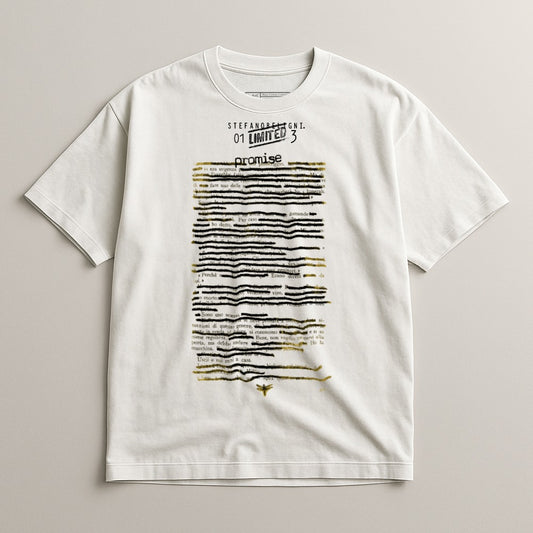 Stylish White T Shirt with Artistic Text Design