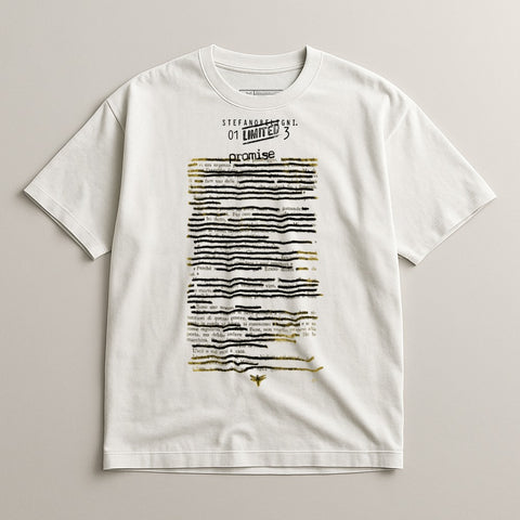 Stylish White T Shirt with Artistic Text Design
