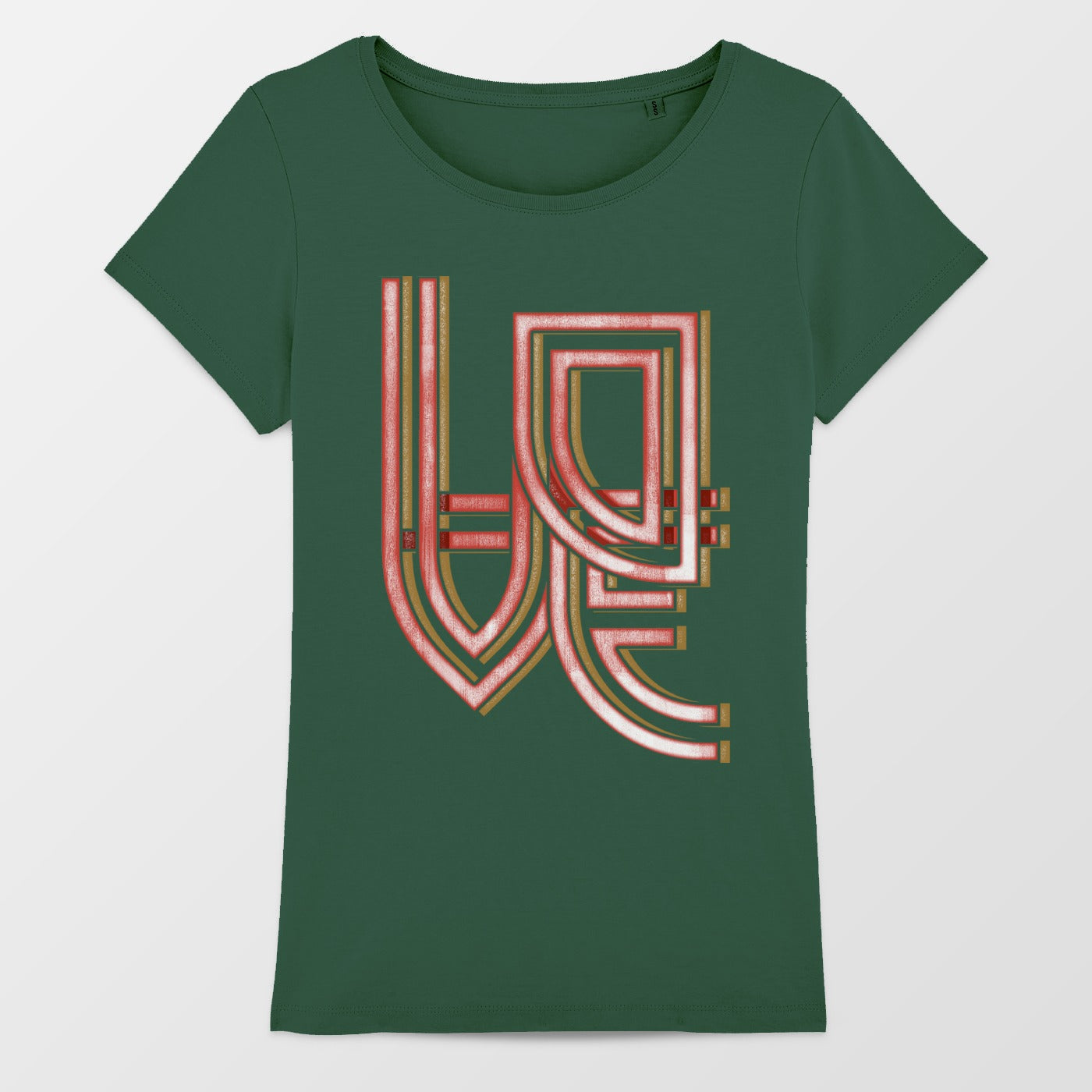 Bold Graphic Love Design on Green T-shirt