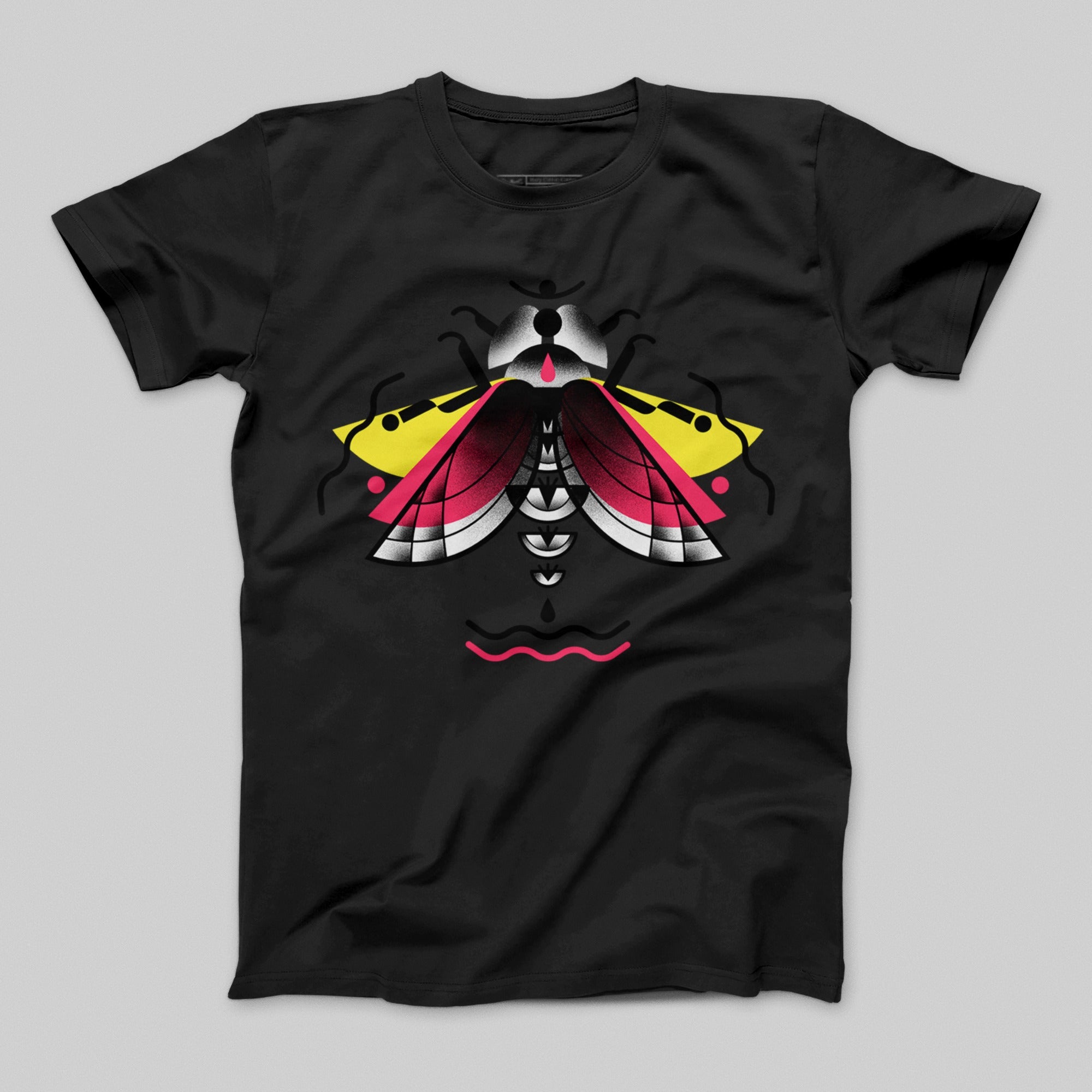 Vibrant Abstract Moth Design Art Black T-Shirt Product