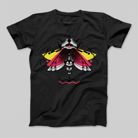 Vibrant Abstract Moth Design Art Black T-Shirt Product