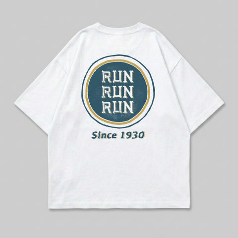 White Since 1930 RUN RUN RUN Logo Back Graphic product type