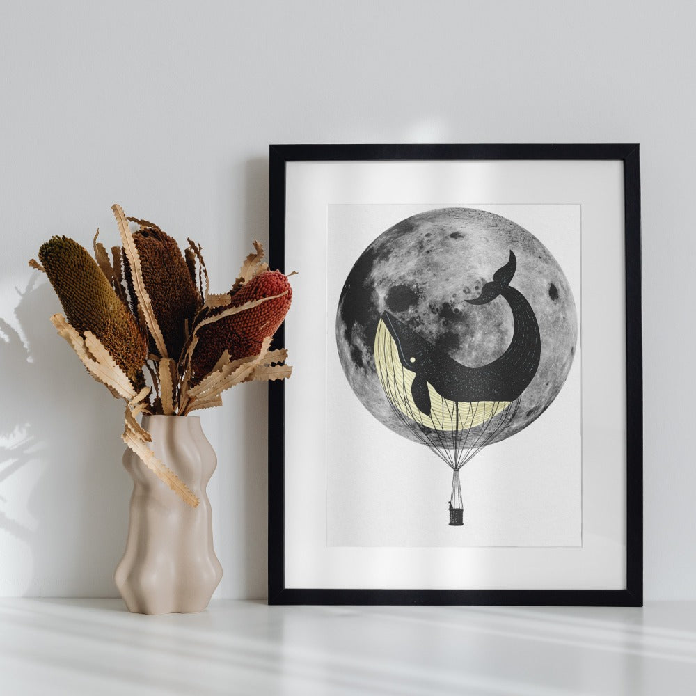 Moon and Whale Hot Air Balloon Wall Art Print