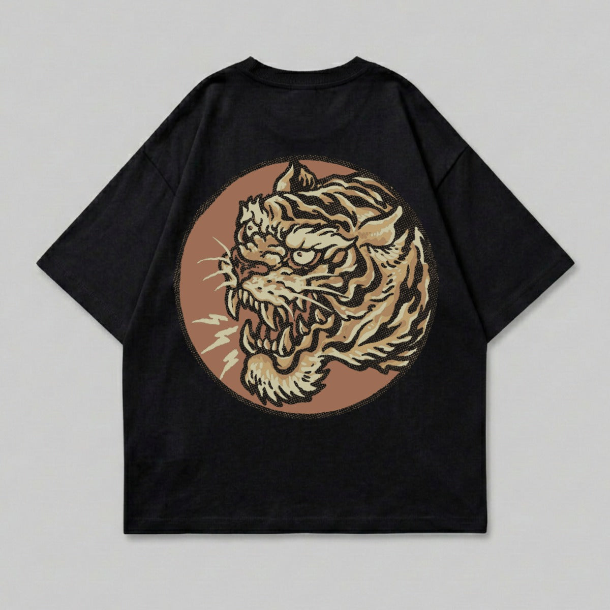 Aggressive Tiger Head Design Circular Frame Black Garment product type