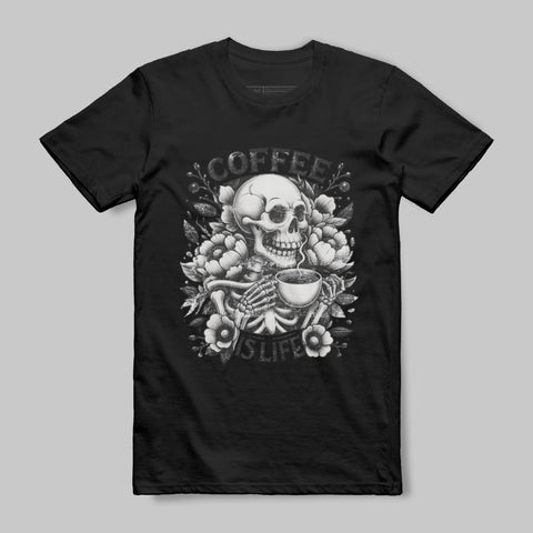 Coffee Is Life Skeleton Drinking Coffee T-Shirt