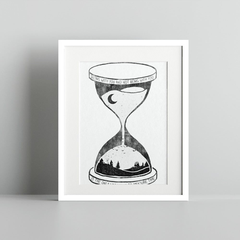 Hourglass Artwork with Moon and Landscape Print