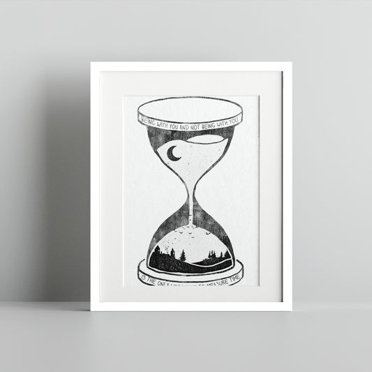Hourglass Artwork with Moon and Landscape Print