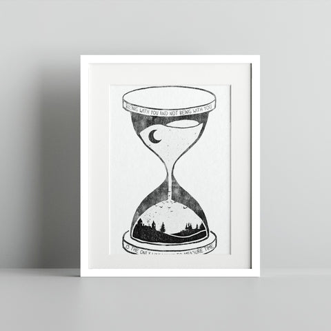Hourglass Artwork with Moon and Landscape Print