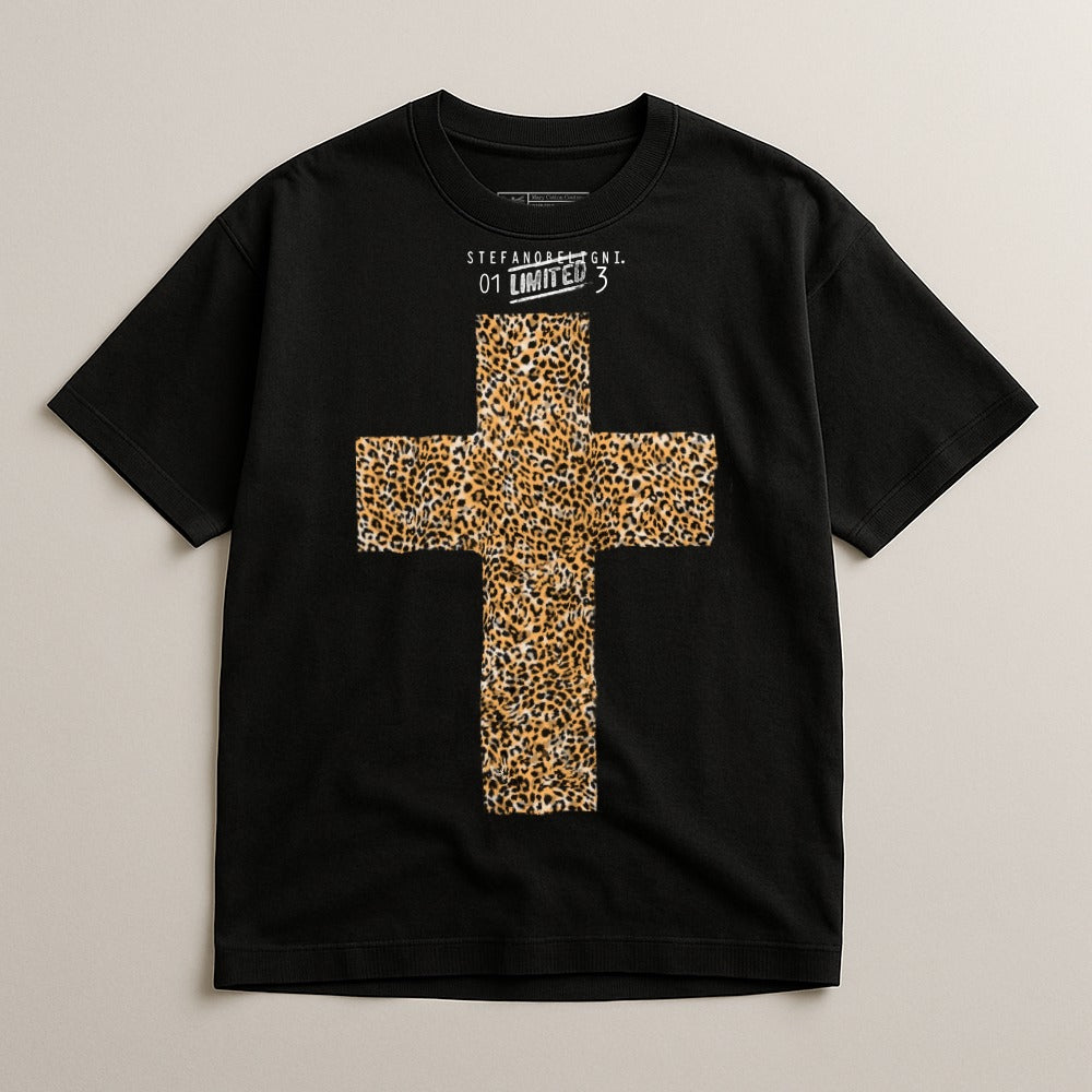 Leopard Print Cross Graphic Black T-shirt Product