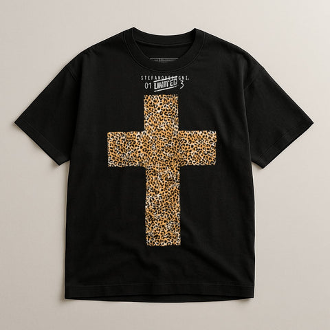 Leopard Print Cross Graphic Black T-shirt Product