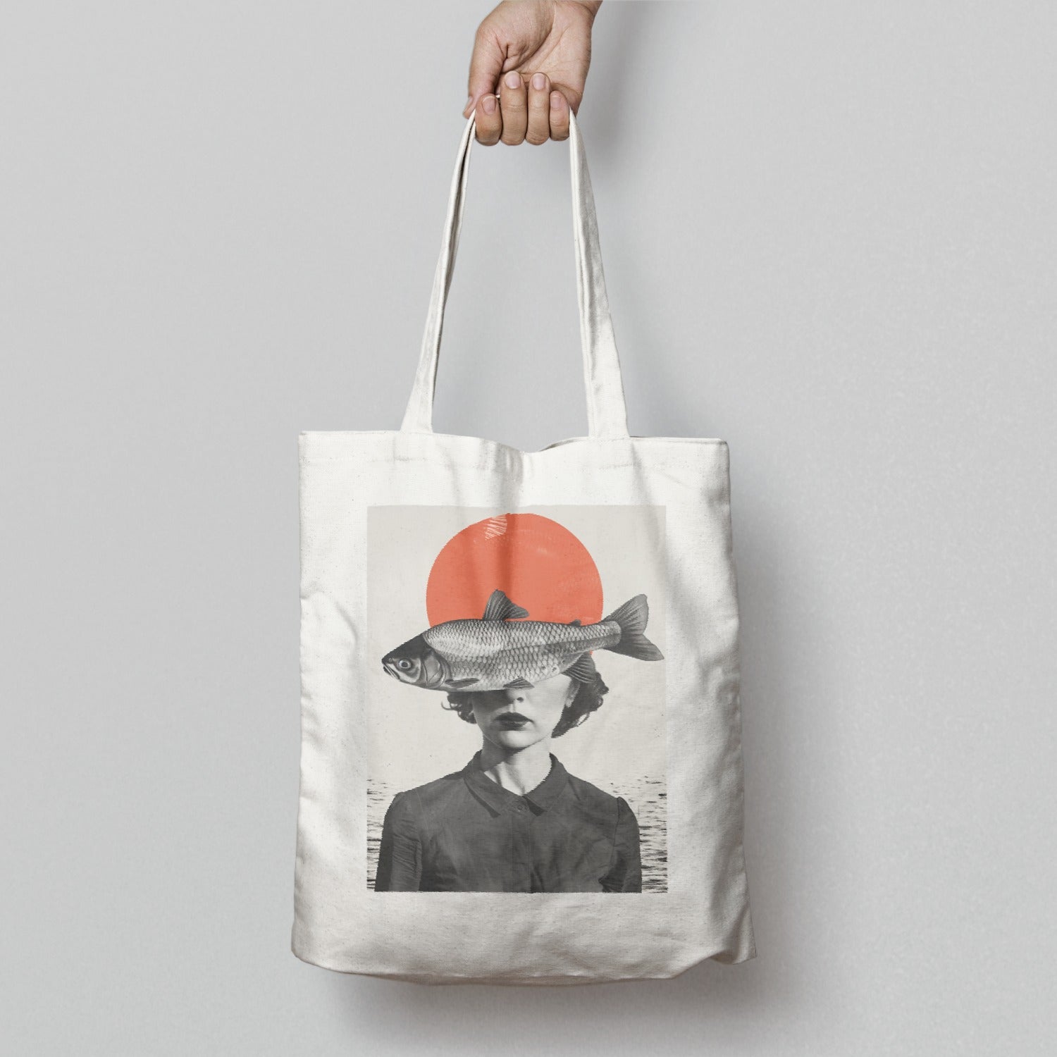 Artistic Orange Sun And Fish Tote Bag
