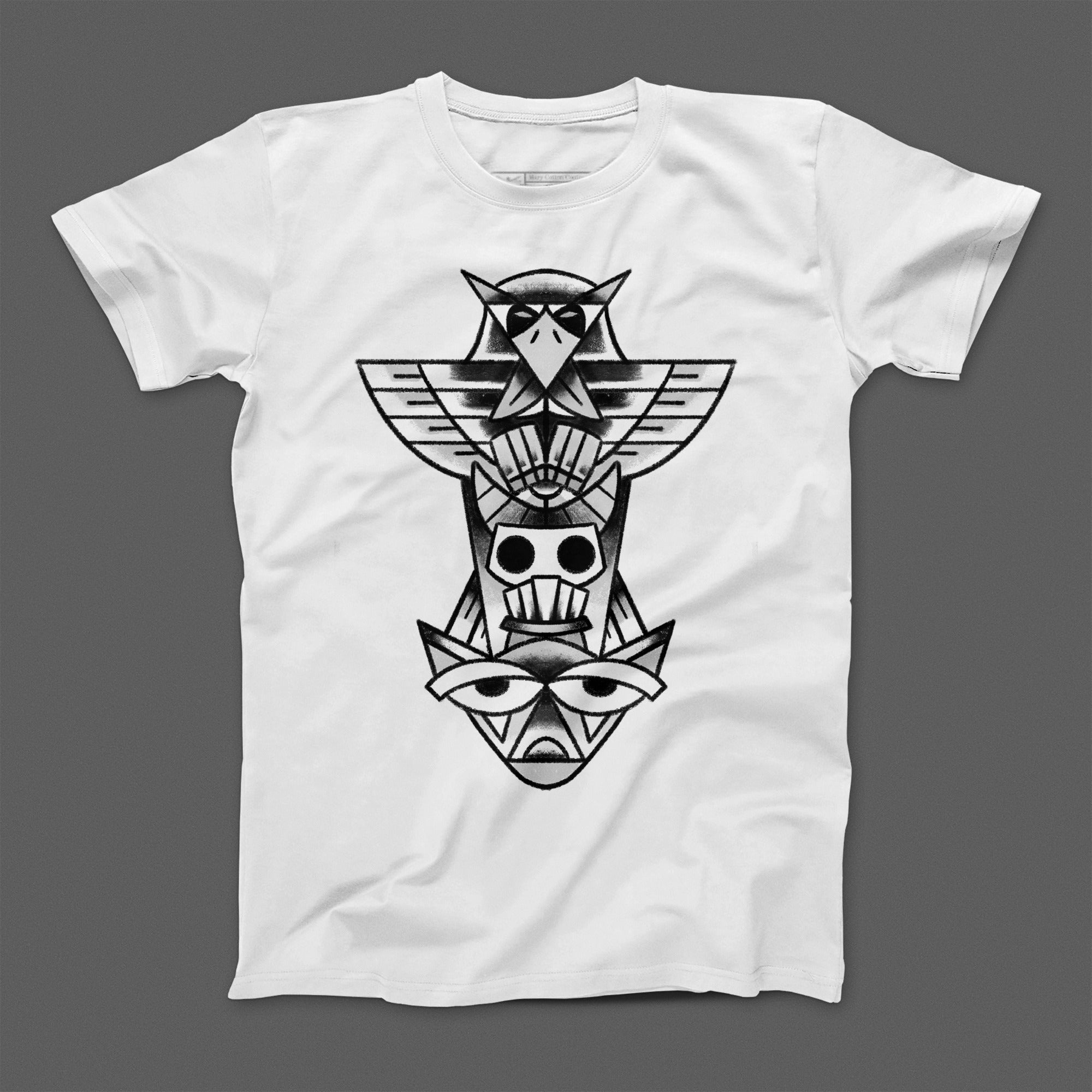 Unique Tribal Owl Design White Graphic T-Shirt