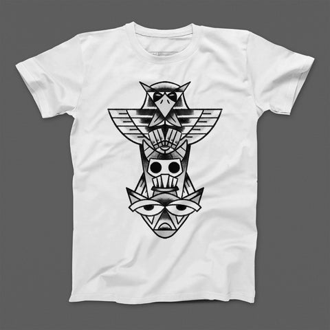 Unique Tribal Owl Design White Graphic T-Shirt