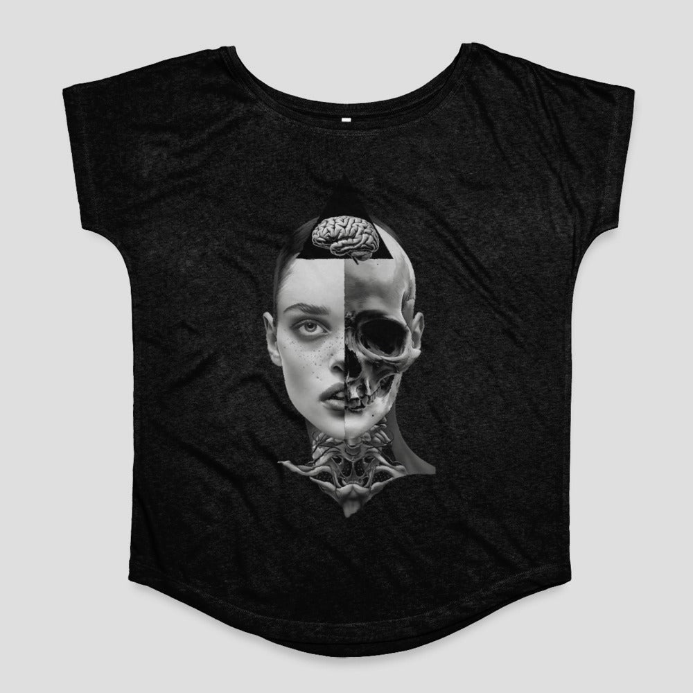Half Human Half Skull Brain Art Graphic T-shirt