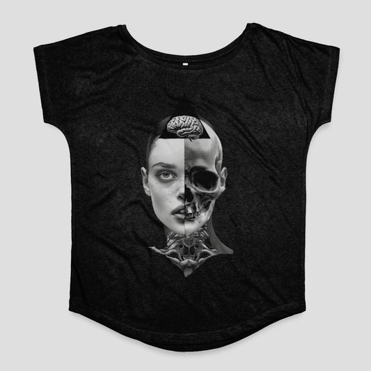 Half Human Half Skull Brain Art Graphic T-shirt